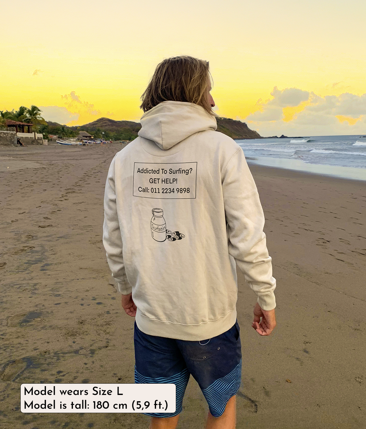 Addicted to Surfing - Cream, Organic, Fairtrade, Unisex Hoodie