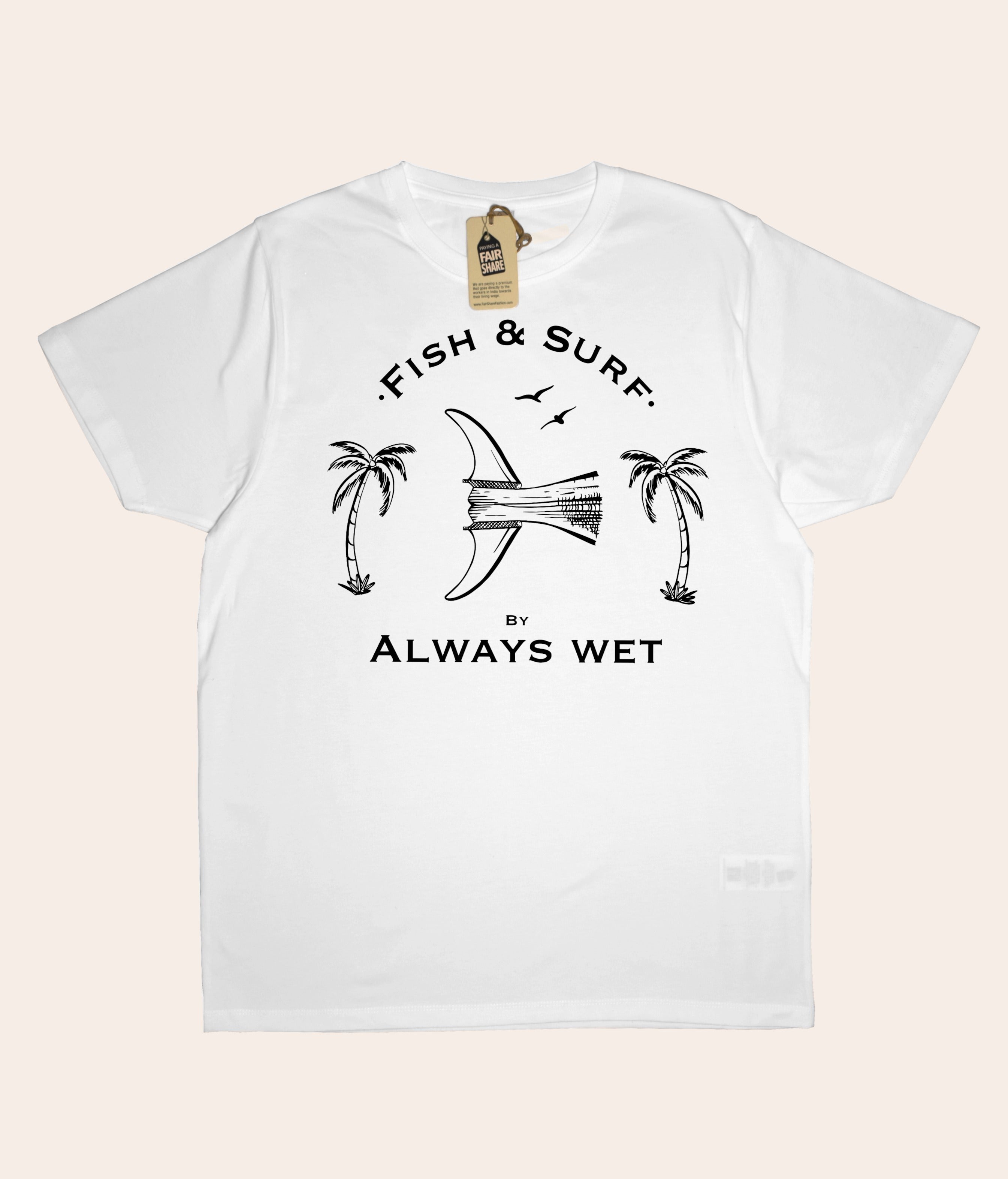 Fish & Surf - White, Organic, Fairtrade, Unisex Shirt